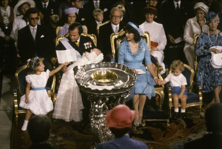 Princess Madeleine's Christening 1982<br>The Royal couple's third child, Princess Madeleine, was christened in August 1982. Crown Princess Victoria and Prince Carl Philip were present at the ceremony in the church in Stockholm.Photo: Photo: Jan Collsiöö/Scanpix