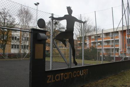 Zlatan Court<br>The famous footballer's gift to the place where he grew up Photo: Patrick Reilly