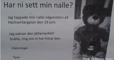 Police act to help find Swedish girl’s lost teddy