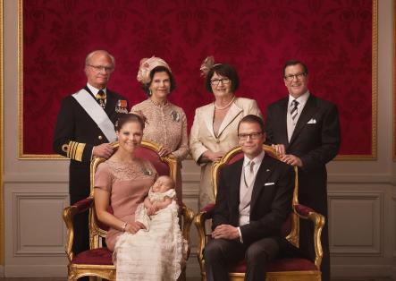 Princess Estelle with extended family<br>Princess Estelle with her partens Victoria and Daniel and their parents. Photo: Photo: Kungahuset.se