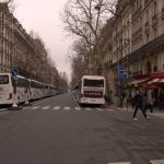 Buses dedicated to protestors line the Boulevard de la Tour-Maubourg, next to the Eiffel Tower.Photo: Dan Mac Guill/The Local