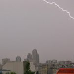 Fork lightning lights up the sky above Paris on Wednesday morning as the French capital is hit by electric storms for second time in three days.Photo: Beatrice Haranger