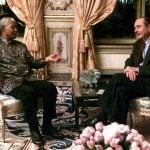 December 11th, 2000. Mandela discusses aid to Africa with then French President Jacques Chirac at the Elysées Palace in Paris.Photo: John Schults/AFP