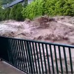 This screen shot was taken from a video shot by Delphine Meurisse in Soulom, hautes-pyrenees which shows the fearsome force of the flooded Gave de Pau river.Photo: Delphine Meurisse