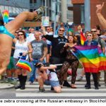 Rainbow zebra protest at Russian embassy