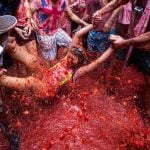 La Tomatina festival in Buñol. Photo: Biel Alino/AFP