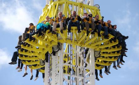 Journalists test out one of the Oktoberfest rides during Thursday's press day.Photo: DPA