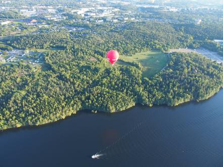 And we're off! The balloon takes flight and heads toward the city.Photo: Matt Potter