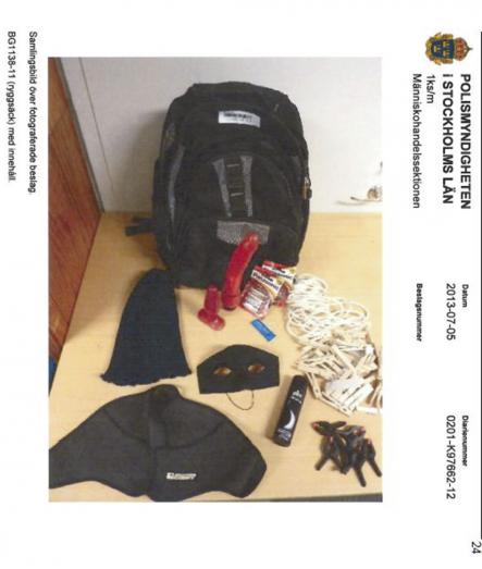 The suspect was carrying several sex toys, as well as blind folds and other items in his bag when he was detainedPhoto: Swedish Police/Scanpix