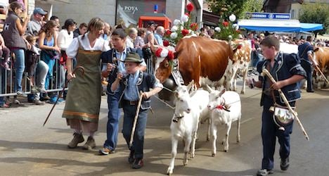 Village fetes cows’ descent from Swiss Alps