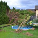 Building crane falls onto kids’ garden trampoline