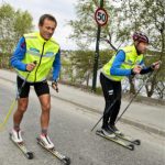 Roller skis. Everywhere you look in spring, summer and autumn you see lycra-clad men and women pushing themselves up and down hills on plastic planks. It's not snowing guys. Get over it!