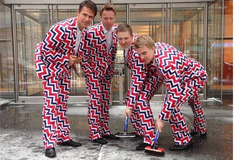 Norway’s curling team back with crazy trousers