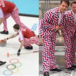 Russia’s curling team unveils crazy trousers