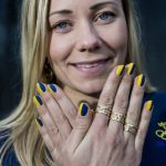 Sweden's Frida Hansdotter shows her true colours prior to the women's giant slalomPhoto: Pontus Lundahl/TT