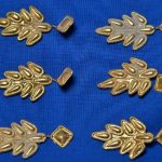 Golden brooches from a ceremonial garment, displayed as part of the cache of late-antiquity barbarian treasures presented at a press conference in Mainz on Tuesday.Photo: DPA