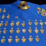 The collected gold jewellery pieces on display on Tuesday as part of the cache of barbarian treasures unearthed in Rhineland-Palatinate.Photo: DPA