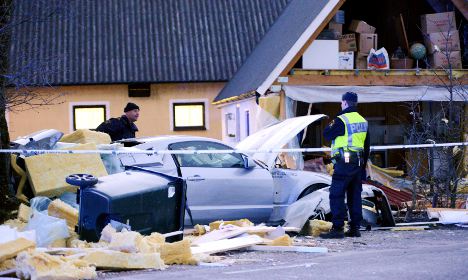 Pictures: Car rips wall off southern Sweden home