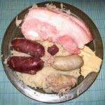 <b> 1) Schlachtplatte:</b> As the name suggests the Schlachtplatte (slaughter dish) is a hearty plate full of freshly slaughtered meat. Traditionally the dish was only eaten on the day of the killing before fridges where invented, and it uses nearly every part of the pig. Consisting of blood sausage, liver sausage, and boiled pork belly and innards, the dish is for committed meat eaters only. For a shot of vitamin C and a dose of fiber, the dish is served with sauerkraut and boiled potatoes.Photo: Photo: Wikimedia Commons