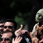 A participant in Barcelona's 9th Star Wars parade dressed up as a character from the Star Wars saga.Photo: Josep Lago / AFP