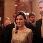 Spain's Crown Prince Felipe de Borbon (R) and Princess Letizia Ortiz (C) attend a state reception hosted by Israeli President Shimon Peres at Jerusalem's King David hotel in April 2011. Photo: Daniel Bar-on/AFP