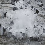 
In his video piece Baryogen an eight tonne cube of marble is destroyed with dynamite. The moment of detonation is shown in full in slow-motion. The cube, with its clearly cut polished surfaces, has given way to hundreds of fragments whose broken surfaces reveal their fine crystalline structure. Photo: Tomas Eller