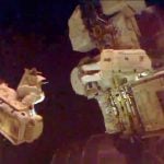 Gerst and Reid during their spacewalk. Gerst is seen here attached to a robotic arm.Photo: NASA/DPA