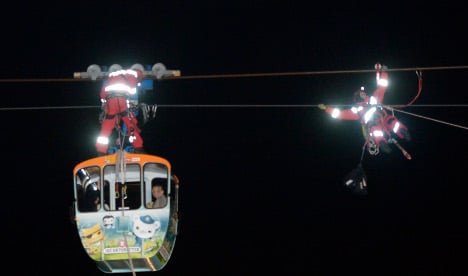 Tourists stranded on cable car over Rhine