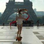 <b>'Coq dance':</b> Dressed in a corset and tights, South African artist Steven Cohen made headlines when he danced around in front of the Eiffel Tower with a live rooster tied to his penis.Photo: Quentin Evrard