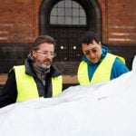Olafur Eliasson installed 12 huge blocks of Greenland ice at Copenhagen’s City Hall Square in collaboration with geologist Mias a ‘wake-up call’ ahead of the IPCC meeting in Copenhagen. “We, the world, must and can act now. Let’s transform climate knowledge into climate action,” the pair said. Photo: Anders Sune Berg