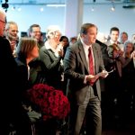 The Social Democrat Party celebrates after selecting Löfven as leader in 2012, his first job in politics.Photo: TT