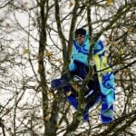 A refugee huddles into his blanket in the branches on Thursday early morning. The hunger strikers took to the trees after dozens of officers cleared out Sendlinger Tor in Munich following concerns the refugees could get hypothermia in dropping temperatures.Photo: DPA