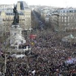 As the march gets underway, thousands gather in Place de la République. Photo: AFP
