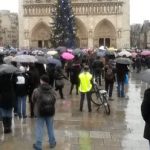 Mourners observe a minute's silence across France in respect of the victims. Around 100 turned up in the rain at Notre Dame Cathedral in Paris. 