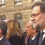 World leaders and politicians queue for the bus on the way to the rally. Pictured here are former French President and leader of the UMP (Union for a Popular Movement) Nicolas Sarkozy and Mariano Rajoy, the prime minister of Spain. Photo: Screen grab: BFM TV