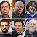 In the afternoon some of the victims of the attack are named. They include: (from L up) Charlie Hebdo's deputy chief editor Bernard Maris and cartoonists Georges Wolinski, Jean Cabut, aka Cabu, Charb (Stephane Charbonnier), Tignous and Honore (Philippe Honore). Photo: AFP