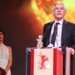 British actor Tom Courtenay claims his Silver Bear for Best Actor after his turn in "45 Years" with Charlotte Rampling. Photo: DPA