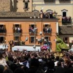 <b>La Madonna che scappa in piazza -</b> In the town of Sulmona after the Easter Sunday service, priests carry the statue of Mary and run it to the statue of Christ at the other end of the square.Photo: Nicola Vinciguerra/Wikicommons