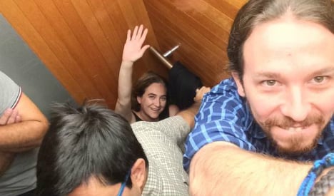 Spain's lefties snap selfies in stuck elevator