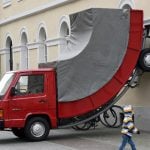 <b> Truck </b> – The inspired title of this installation by Austrian artist Erwin Wurm was only equaled by the sense of humour shown by a local traffic warden, who gave the sculpture a parking ticket.  Wurm's speciality seems to be vehicles that look like they are from a Salvador Dali painting, as he exhibited a curved VW Van in 2005.Photo: DPA