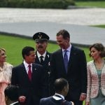 (L-R) Mexican First Lady Angelica Rivera, Mexican President Enrique Pena Nieto, King Felipe VI and Queen Letizia of Spain attend a ceremony at the Campo Marte military camp, in Mexico City on June 29th.Photo: Ronaldo Schemidt/AFP