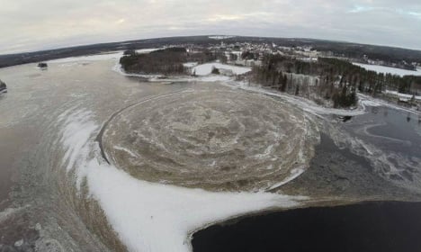 Giant ice circle forms in northern Swedish river