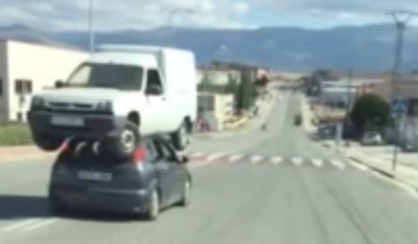 Double decker? Man fined for crazy alternative to towing van in Spain
