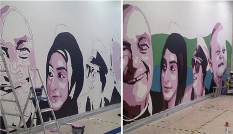 Hijab mural painted over with hair at Swedish mall