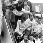 Passengers from the Lufthansa aircraft "Landshut" hijacked by Red Army Faction terrorists return to Frankfurt in 1977 after being rescued by Germany's elite GSG-9 police in Mogadishu, Somalia.Photo: DPA