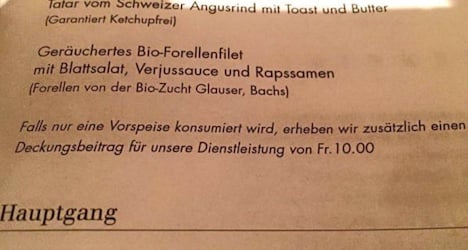 Zurich eatery charges fee for skipping main course