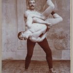 Two strong men partake in a bit of wrestling.Photo: Wien Museum