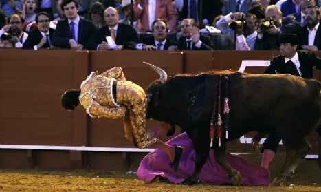Bullseye! Matador gored in bum during Seville bullfight