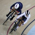 25-year-old Kristina Vogel was first to cross the finish line during the Spring Final of Track Cycling, leaving the UK's Rebecca James behind her. Even the fact that her saddle broke off right before the end couldn't stop her. Photo: DPA