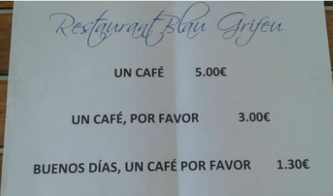Spanish café offers cut-price coffee to those with manners